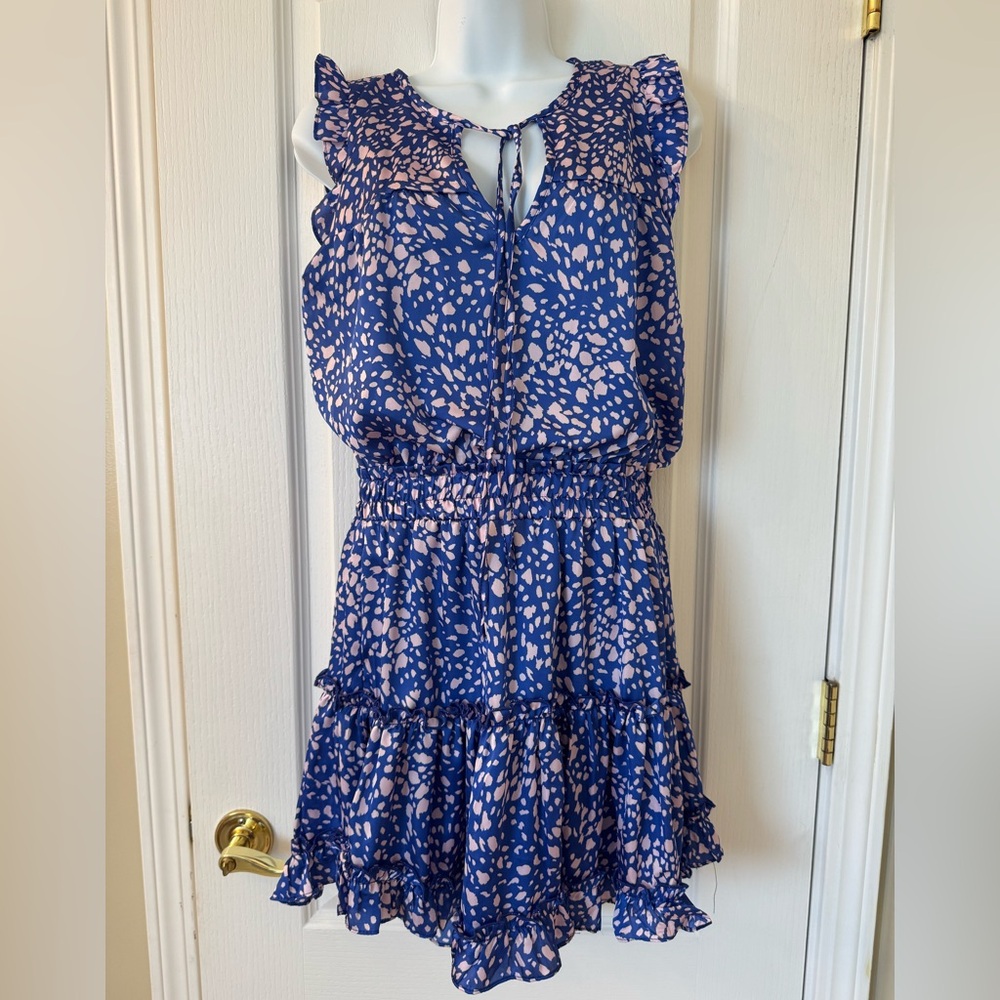 Small Carson Designs Blue Ruffle Hem Cinch Waist Dress